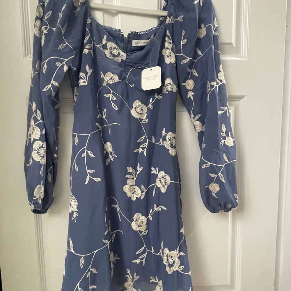 Altar'd State Blue Floral Long Sleeve Dress - Picture 1 of 6